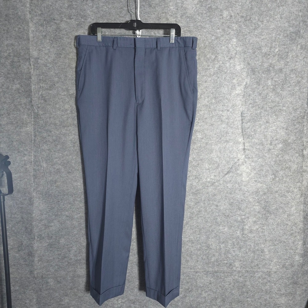 Maus & Hoffman Dress Trousers Mens 36 Blue Cuffed Flat Front Hand Tailored USA